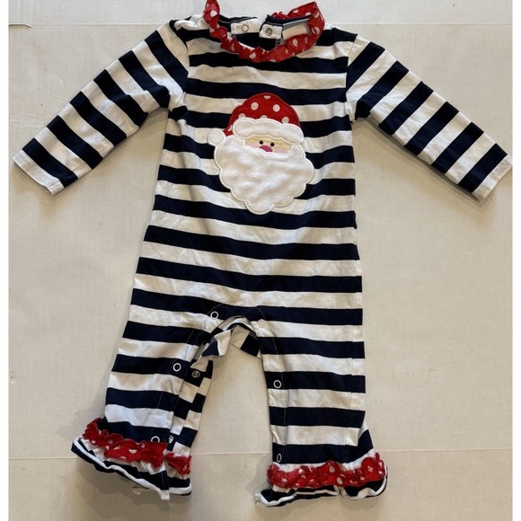 Christmas Santa Claus Pajamas 12 Months Three Sisters Brand Red Ruffle Blue - Picture 1 of 6